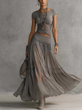 Philippa Lace-Paneled Two-Piece Set - Gray