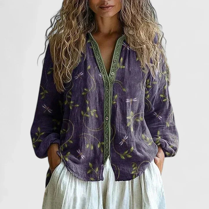 Marisela Retro Print Blouse - Purple