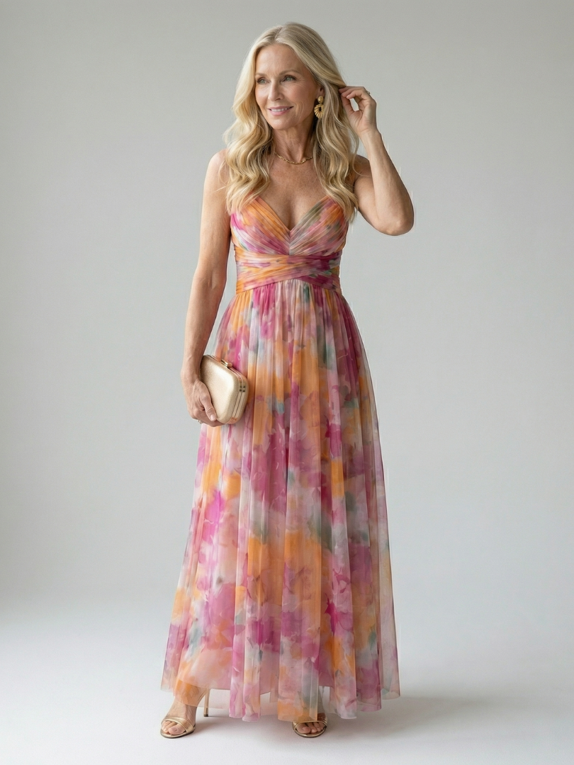 Beatrix Soft Wrap Maxi Dress - Orange watercolor