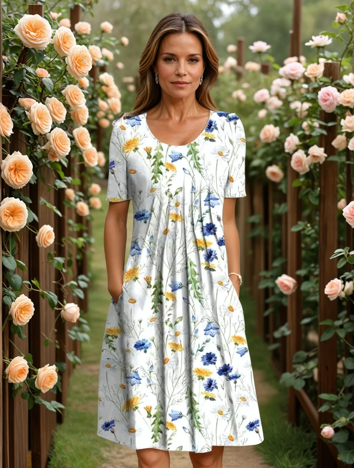 Rosalyn Tummy-Control Floral Dress - Yellow