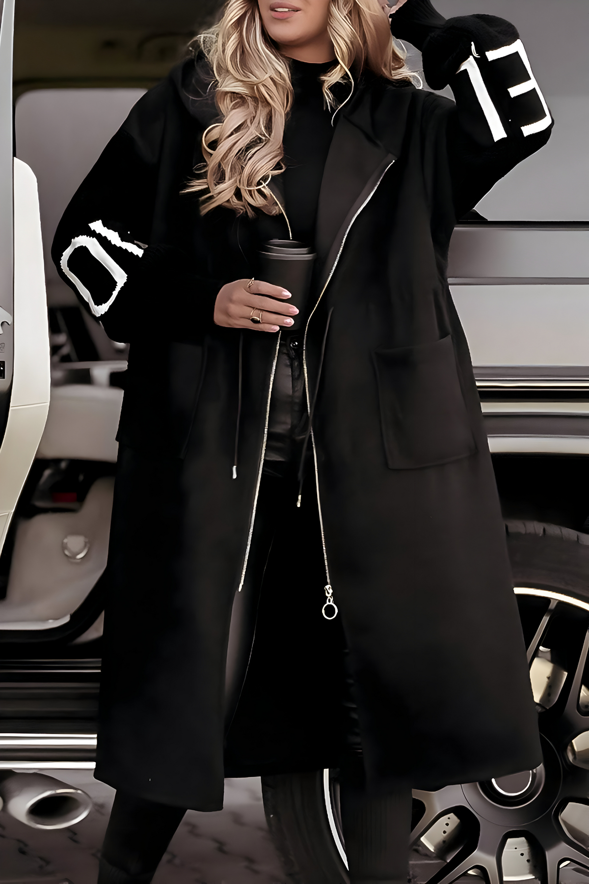 Penelope Hooded Coat with Knit Sleeves