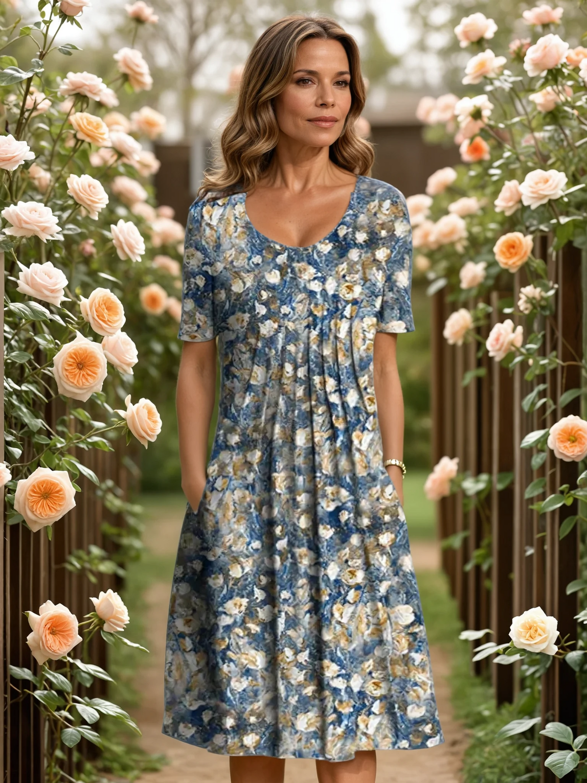 Rosalyn Tummy-Control Floral Dress - Blue