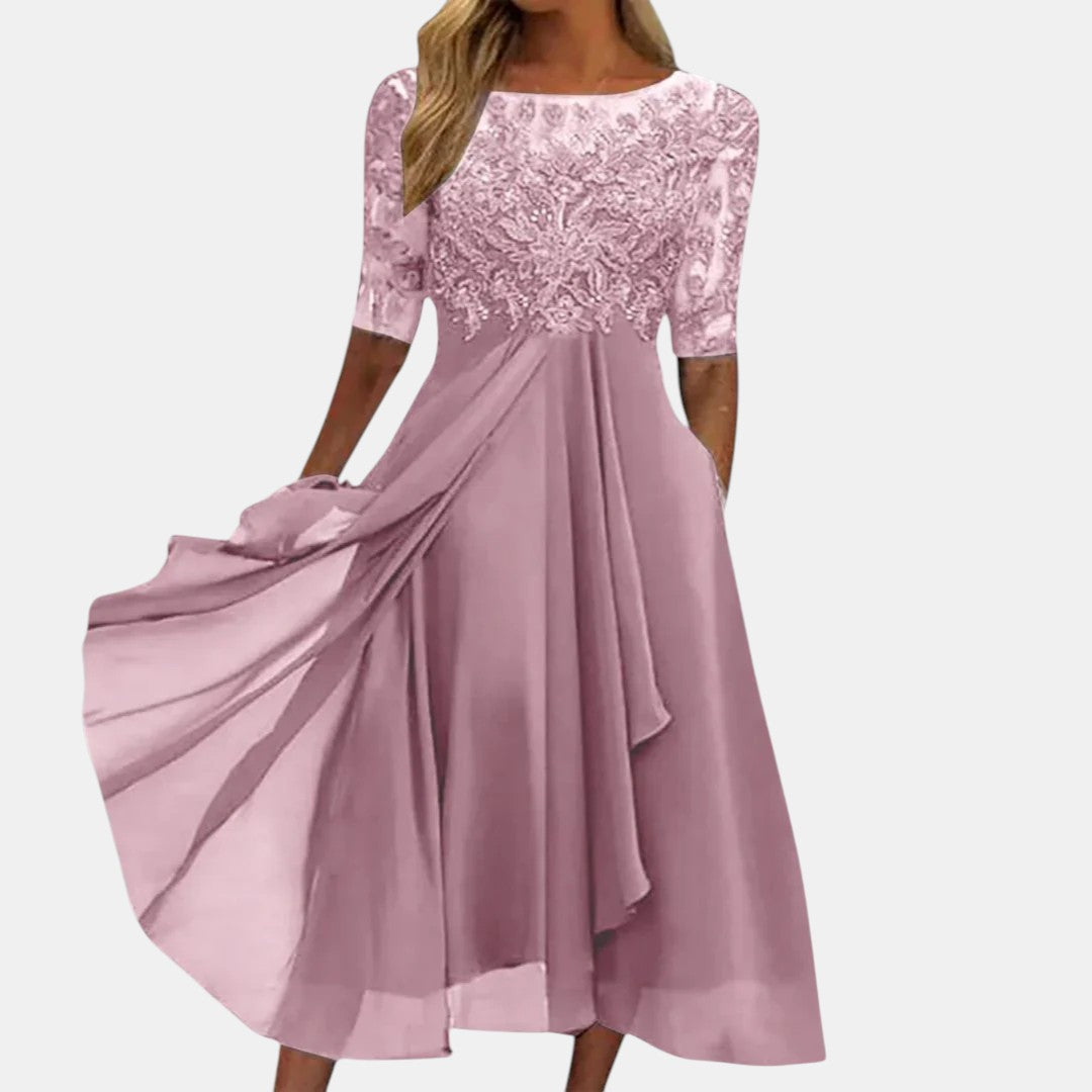 Guinevere Elegant Lace Dress - Pink