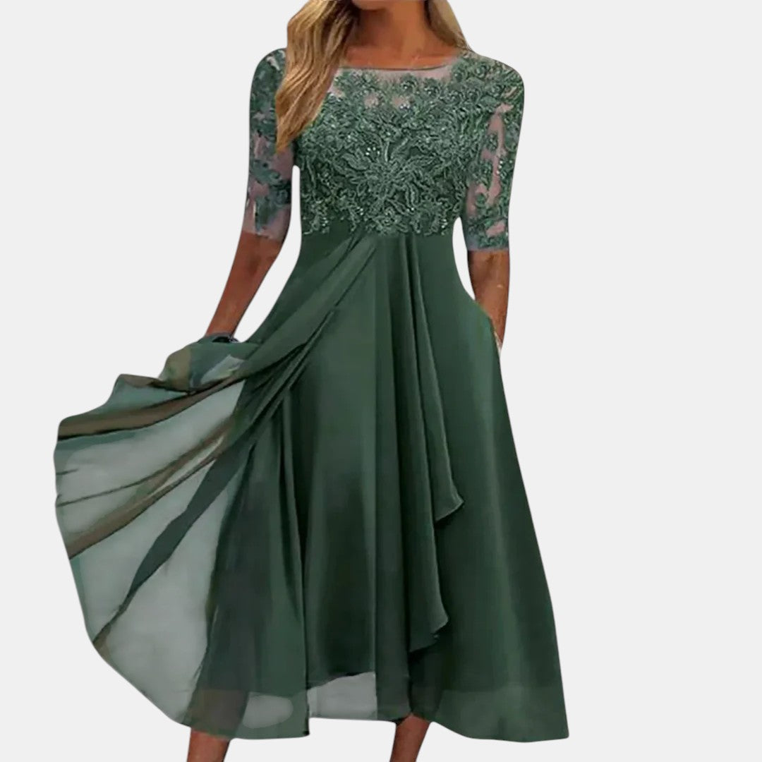Guinevere Elegant Lace Dress - Green