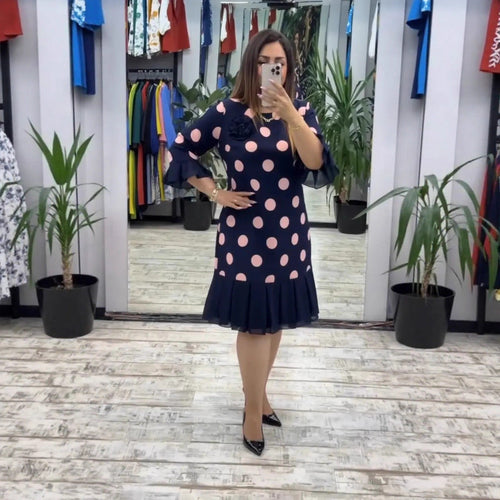 Brynlee Polka Dot Pleated Dress - Pink