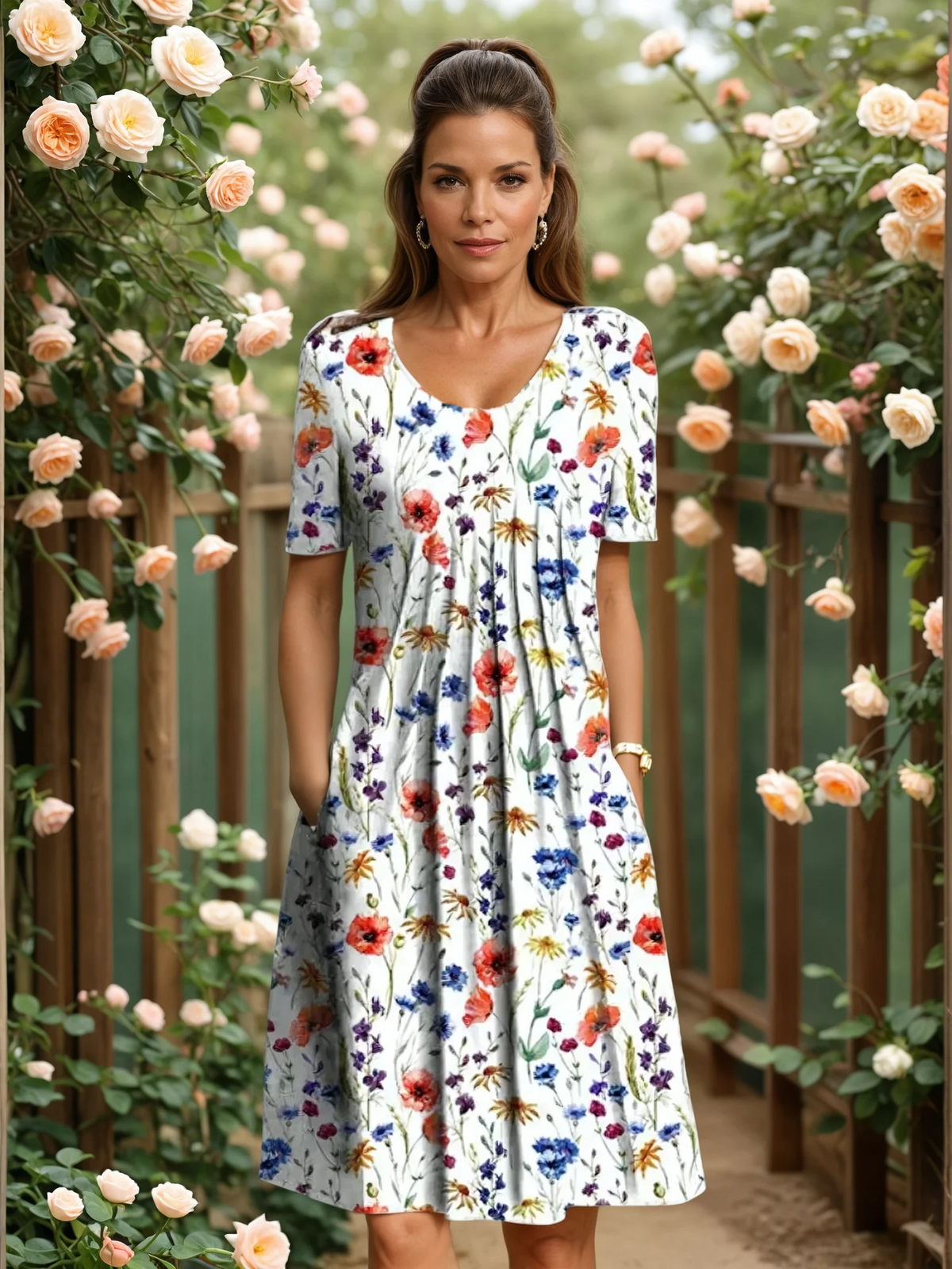Rosalyn Tummy-Control Floral Dress - Red