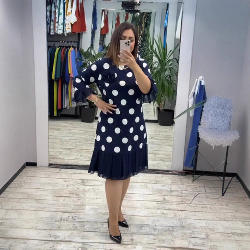 Brynlee Polka Dot Pleated Dress - White