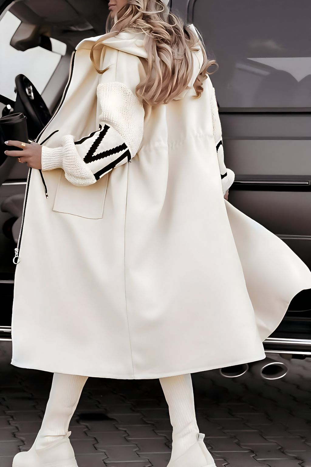 Penelope Hooded Coat with Knit Sleeves
