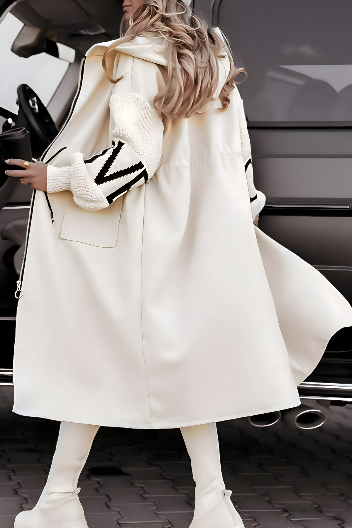 Penelope Hooded Coat with Knit Sleeves