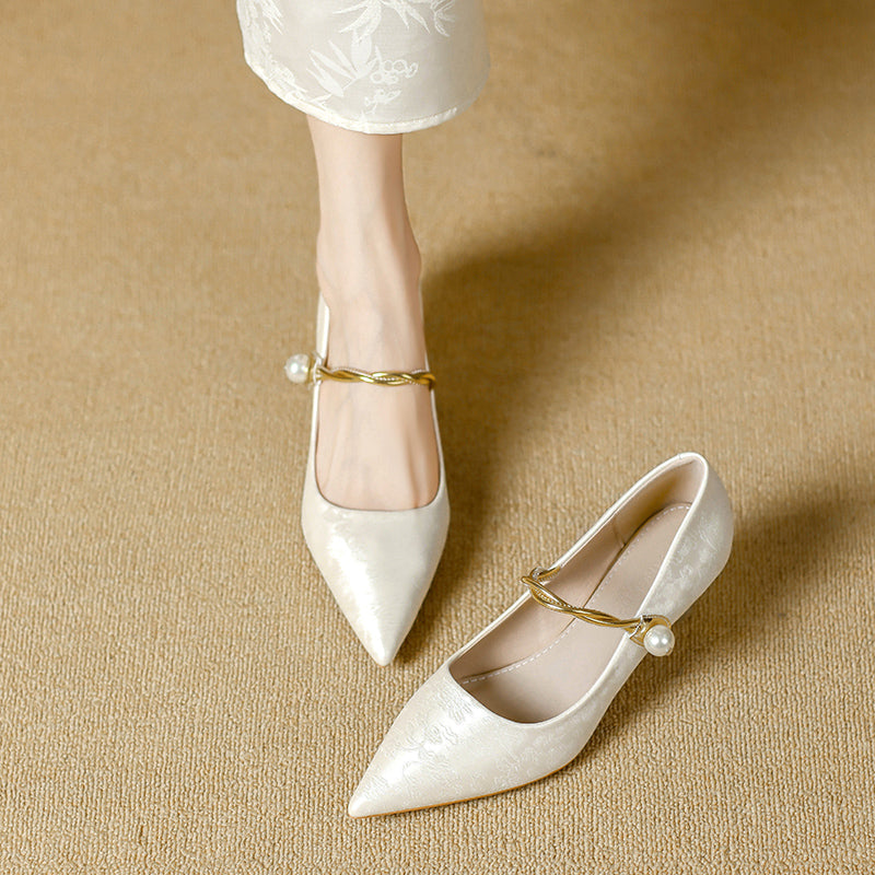 Colette Pearl Strap Kitten Heels