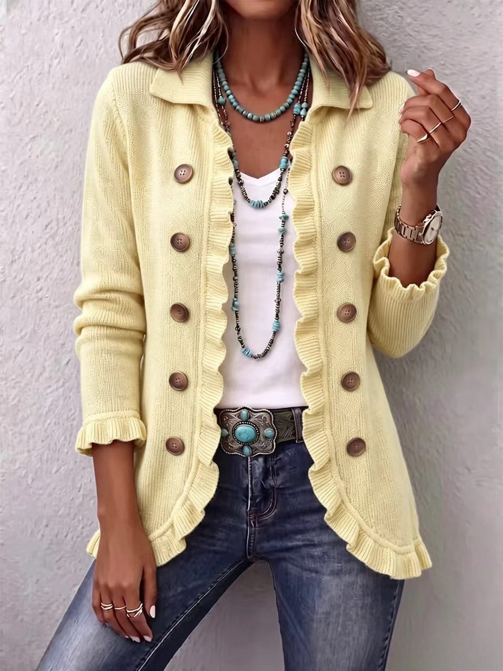 Eloise | Ruffled Knit Button Cardigan