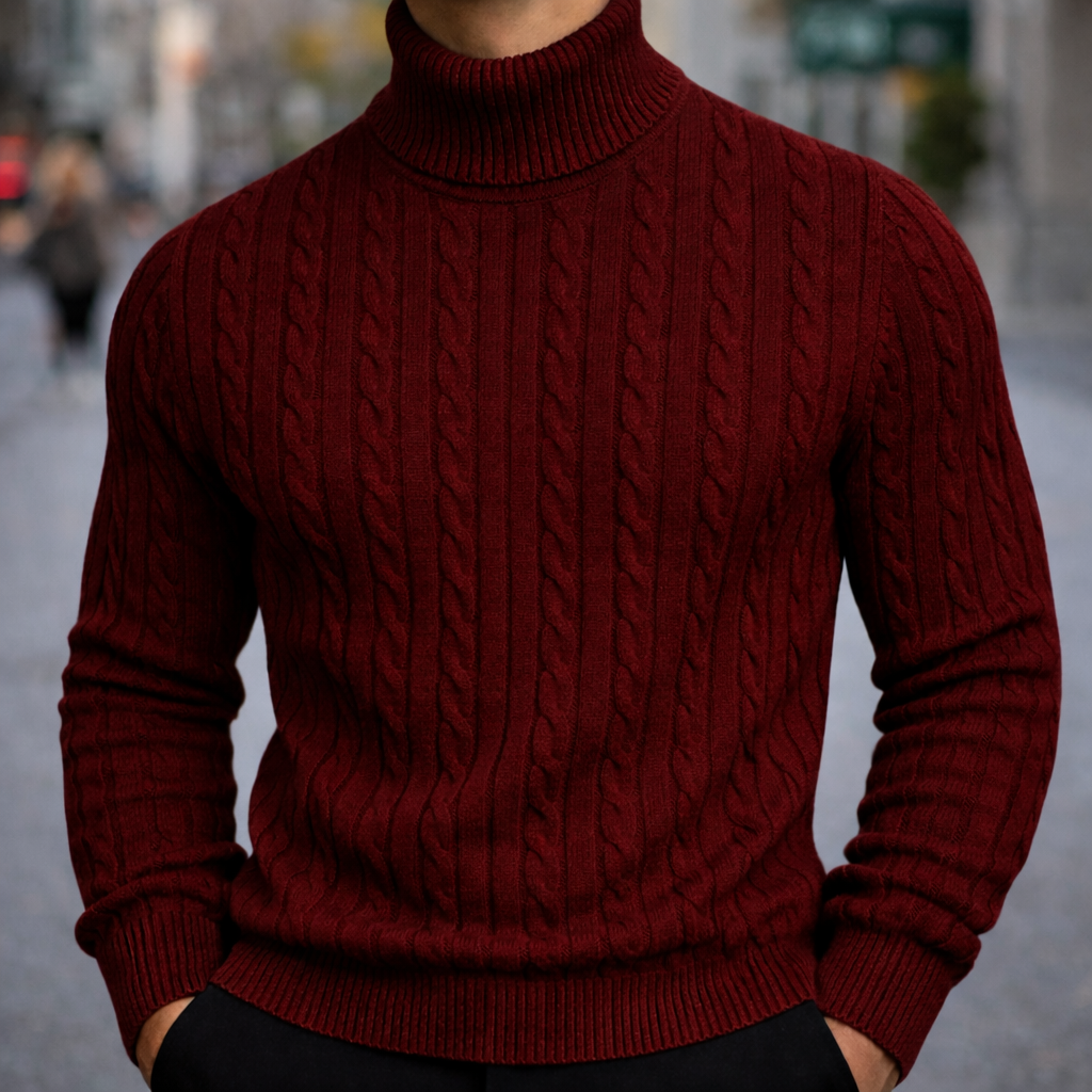 Santiago Cable Knit Wool Turtleneck