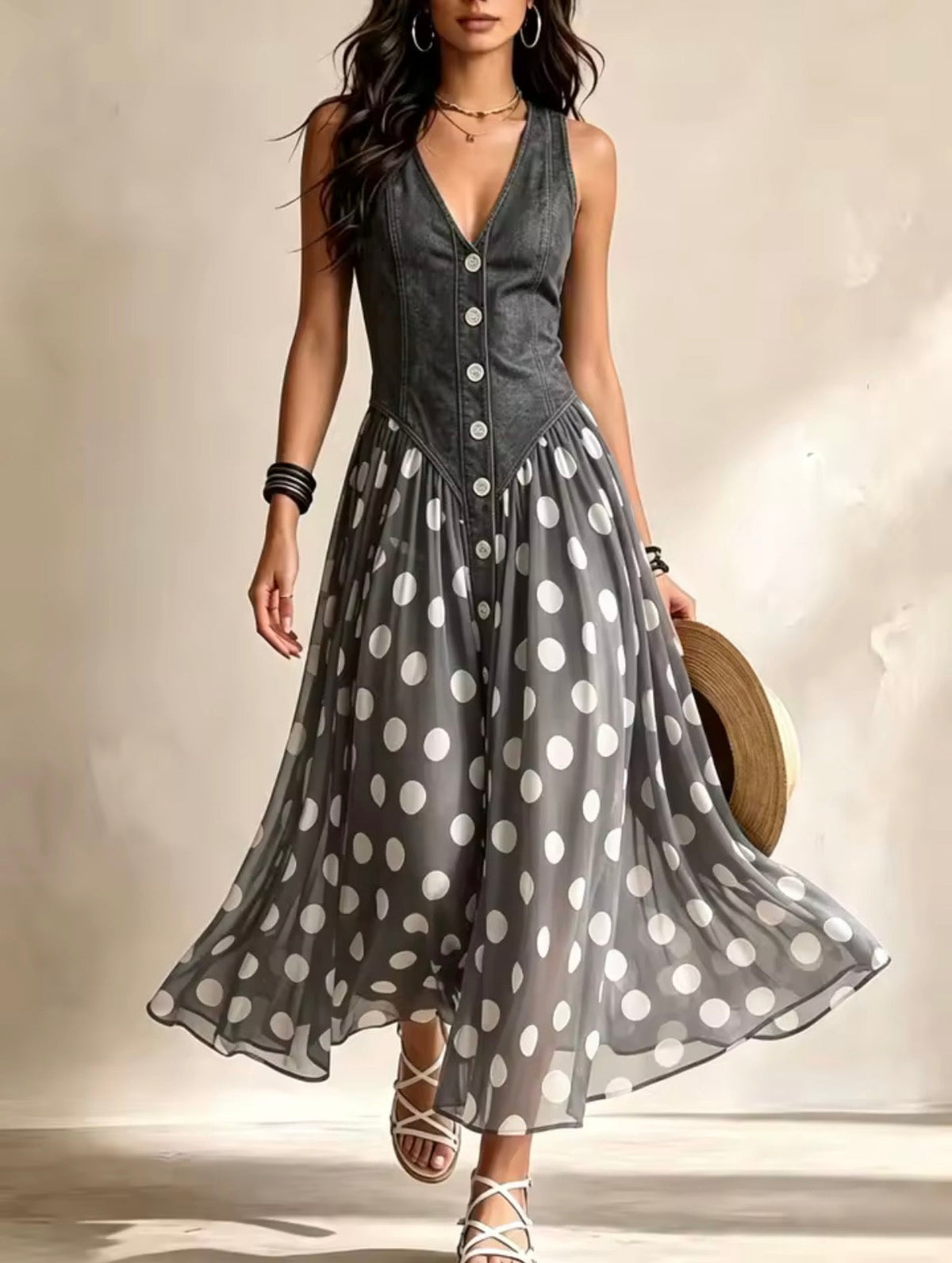 Bettina Polka Dot Chiffon Midi Dress