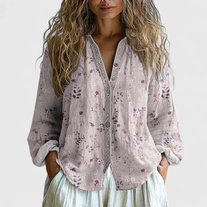 Marisela Retro Print Blouse - Pink