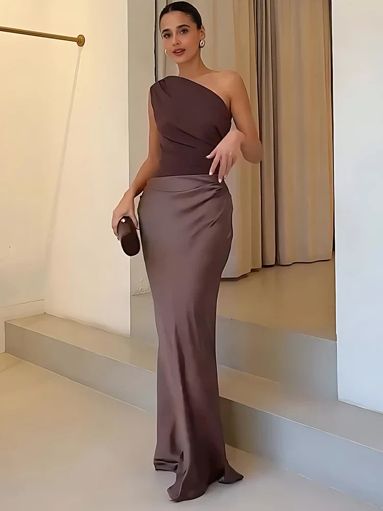 Sophia One-Shoulder Satin Maxi Dress