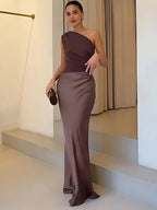 Sophia One-Shoulder Satin Maxi Dress