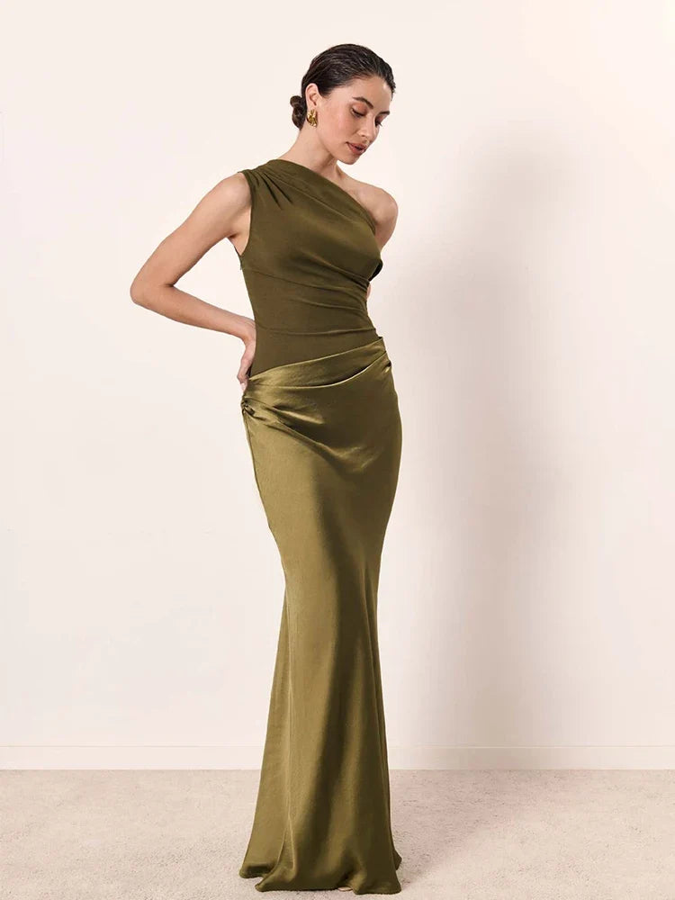 Sophia One-Shoulder Satin Maxi Dress
