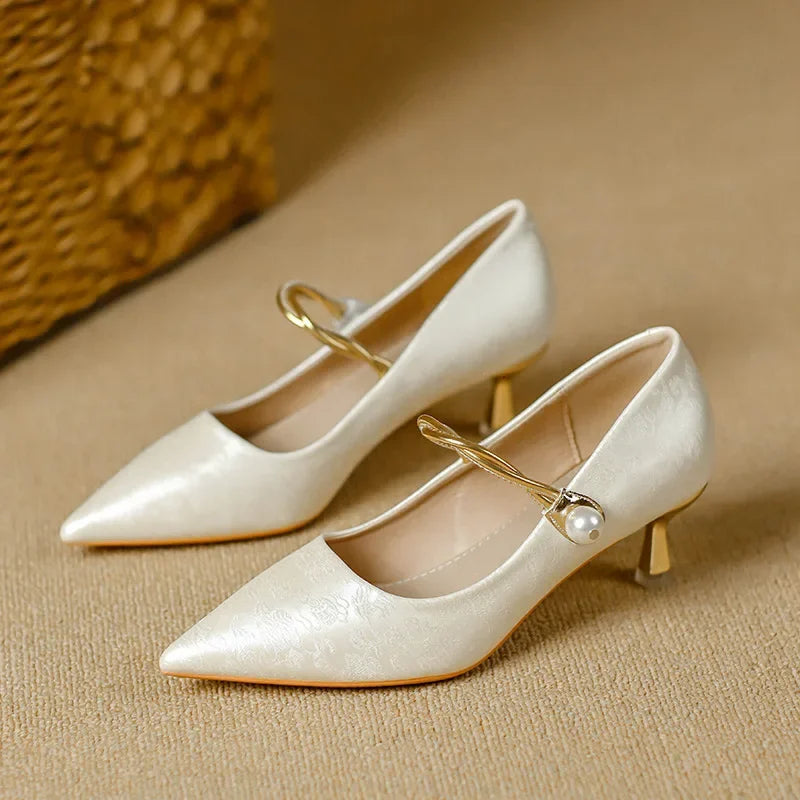 Colette Pearl Strap Kitten Heels