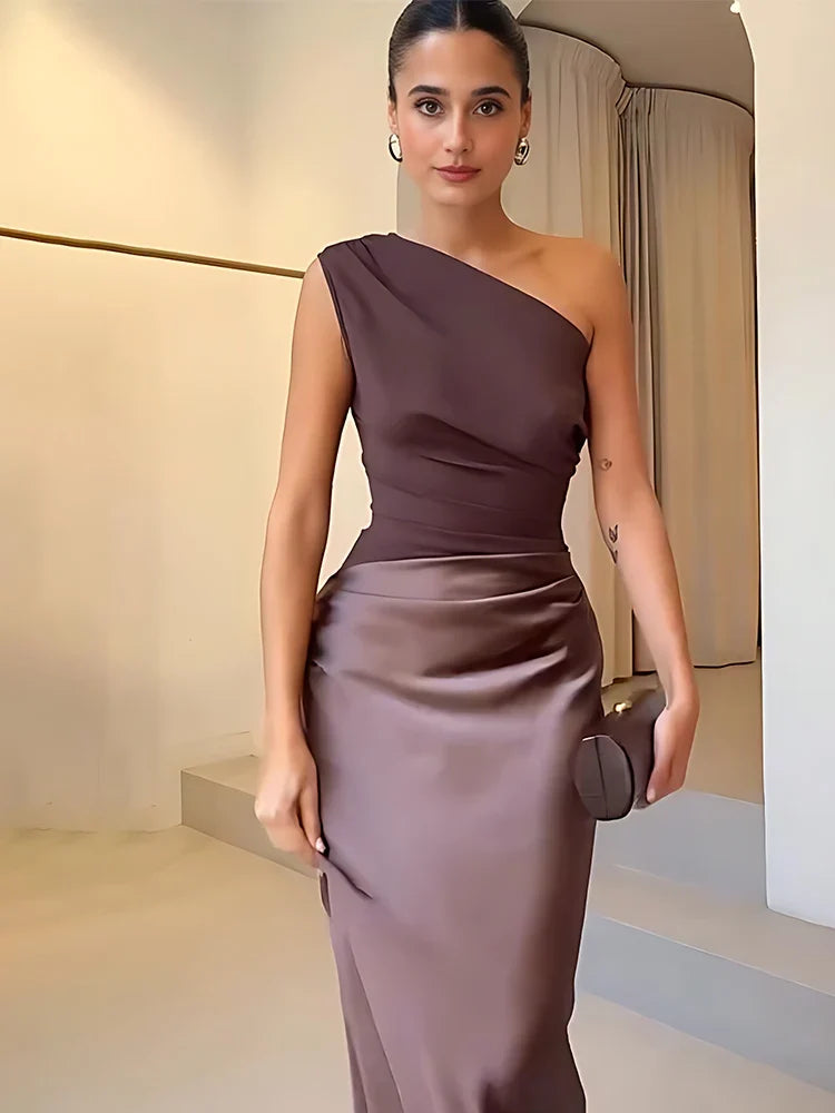 Sophia One-Shoulder Satin Maxi Dress