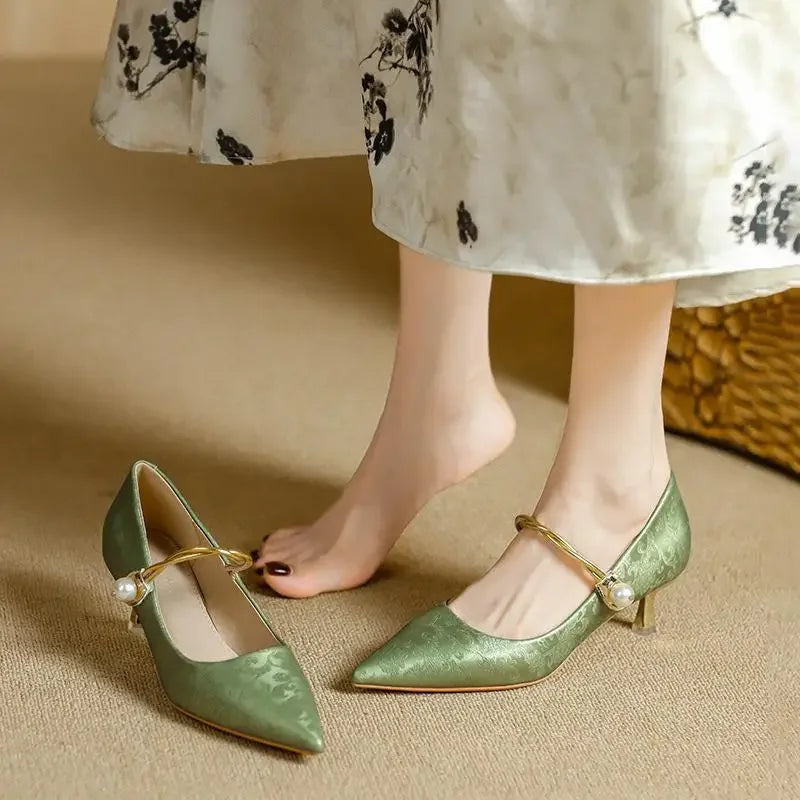 Colette Pearl Strap Kitten Heels