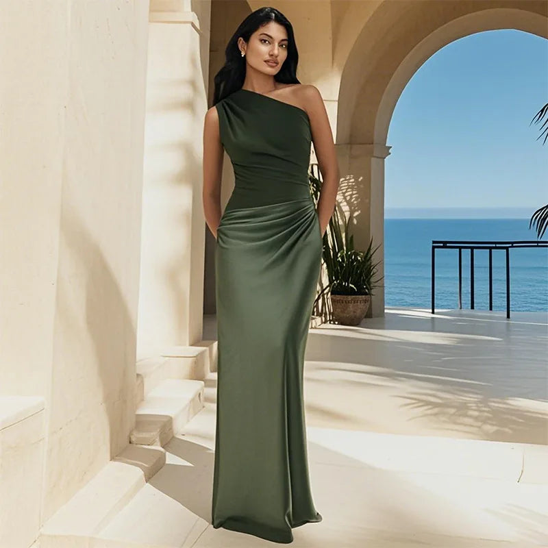 Sophia One-Shoulder Satin Maxi Dress