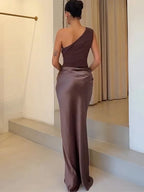 Sophia One-Shoulder Satin Maxi Dress