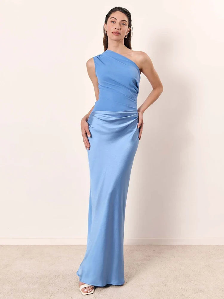 Sophia One-Shoulder Satin Maxi Dress