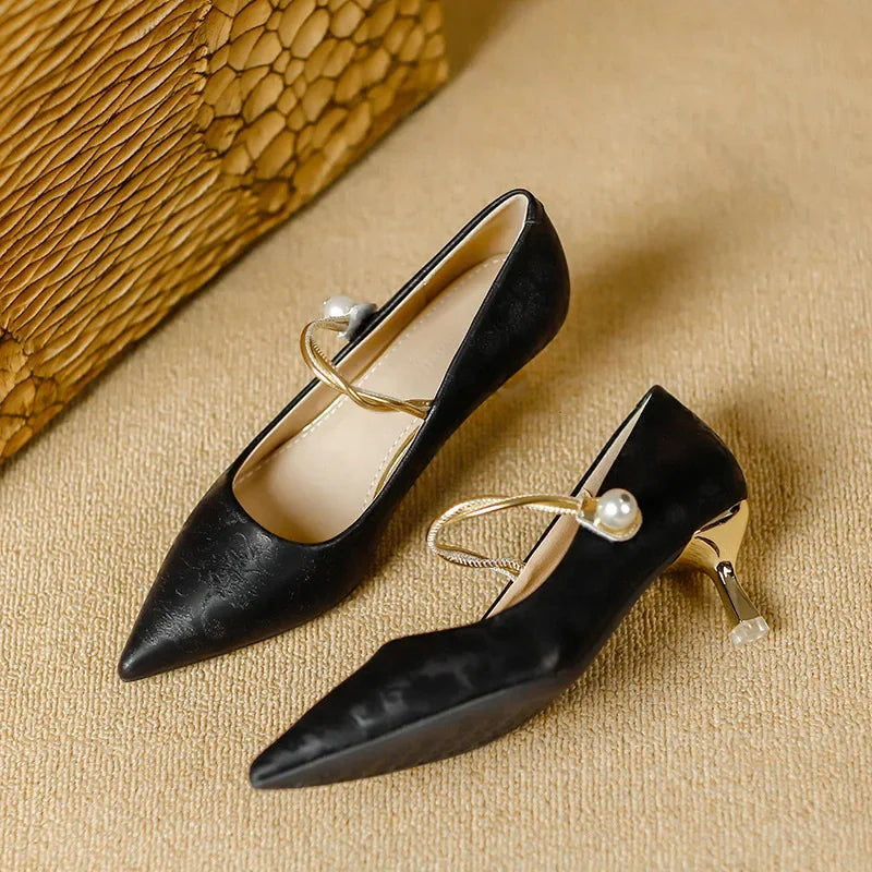 Colette Pearl Strap Kitten Heels