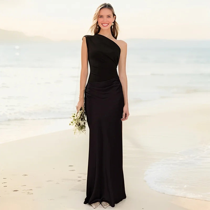 Sophia One-Shoulder Satin Maxi Dress