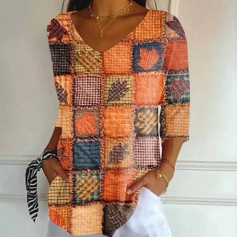 Sienna Vintage Leaf Patchwork Top