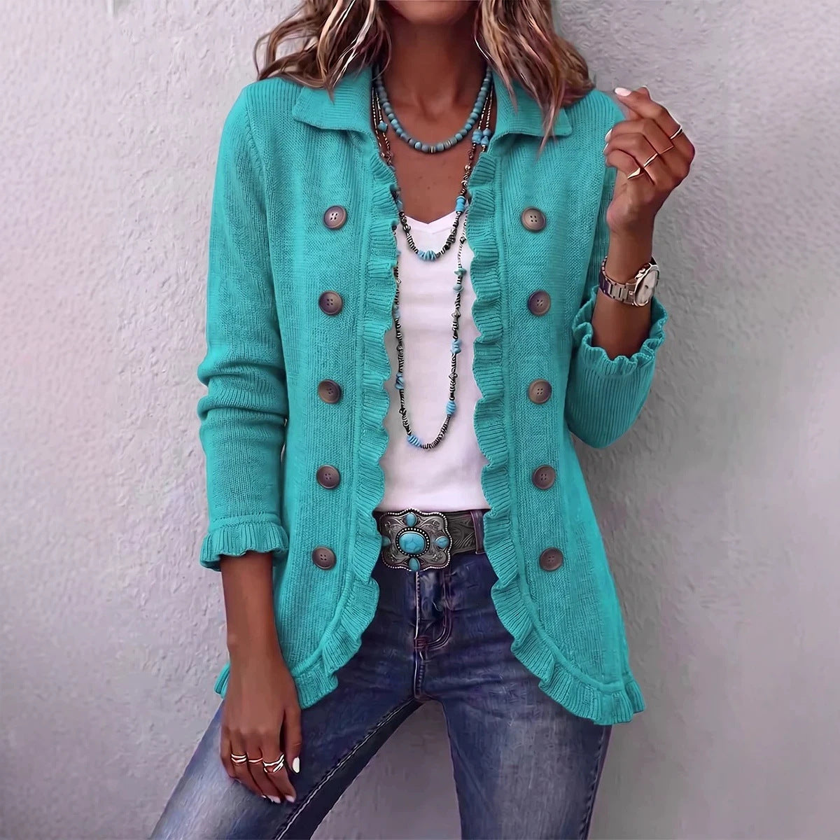 Eloise | Ruffled Knit Button Cardigan