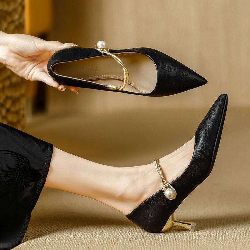 Colette Pearl Strap Kitten Heels