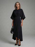 Giselle | Belted Cape-Sleeve Midi Dress