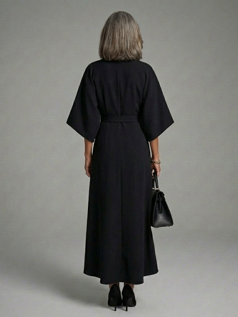 Giselle | Belted Cape-Sleeve Midi Dress