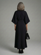 Giselle | Belted Cape-Sleeve Midi Dress