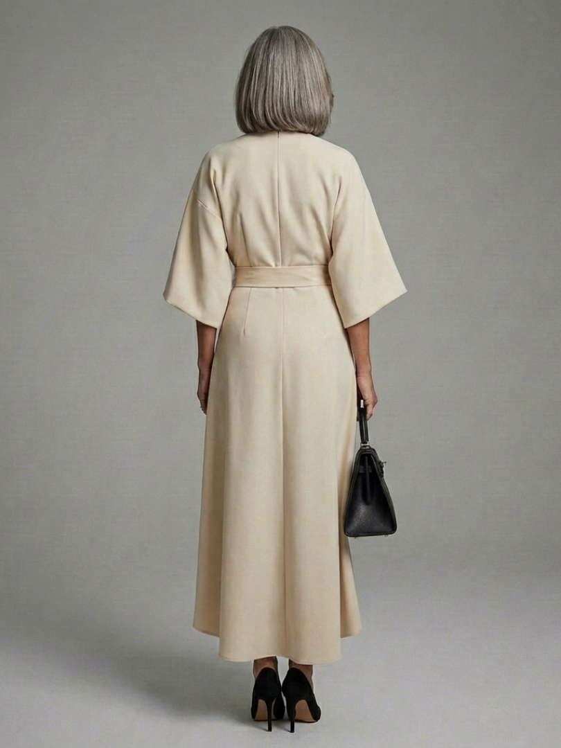 Giselle | Belted Cape-Sleeve Midi Dress
