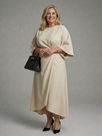 Giselle | Belted Cape-Sleeve Midi Dress