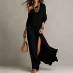 Serina one-shoulder maxi dress in black