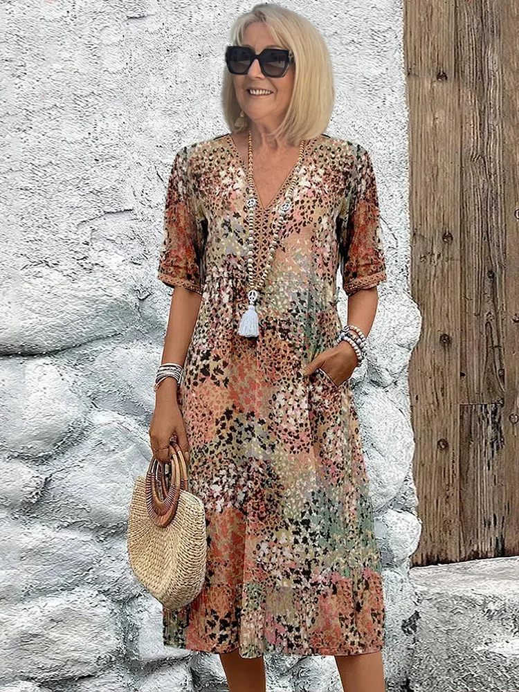 Elodie Vibrant Midi Dress - Brown