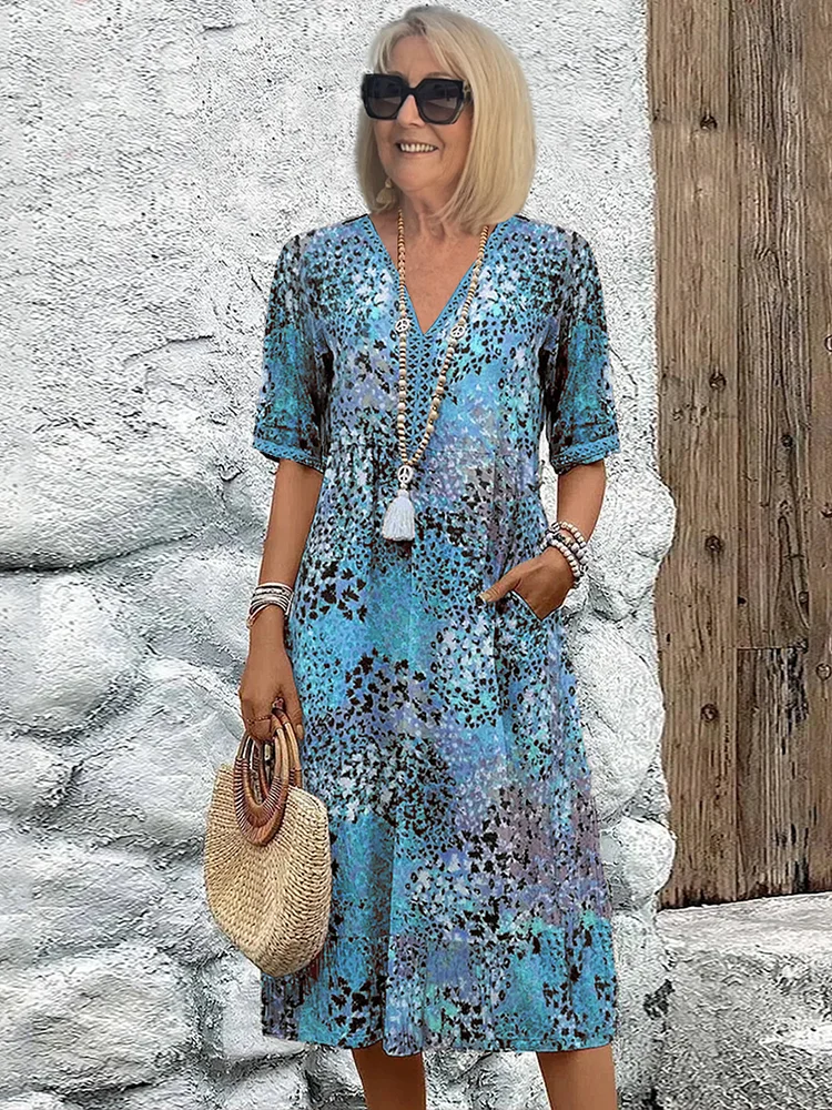 Elodie Vibrant Midi Dress - Blue