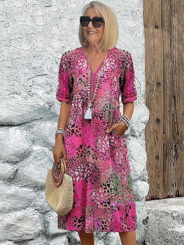 Elodie Vibrant Midi Dress - Pink
