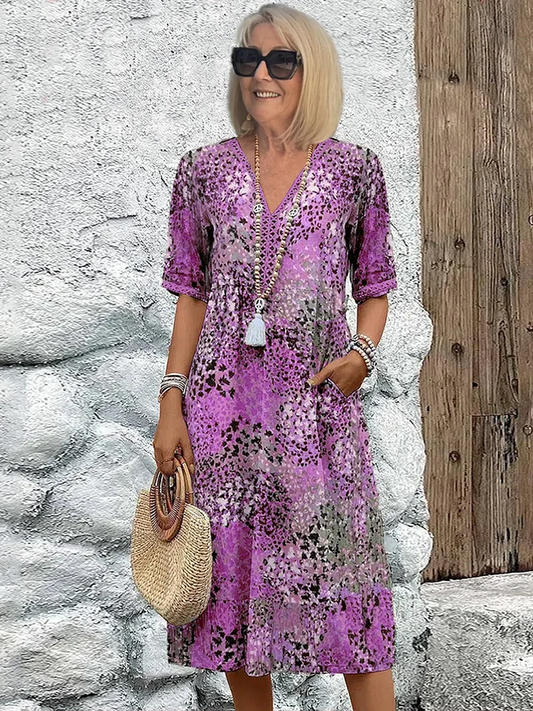 Elodie Vibrant Midi Dress - Purple