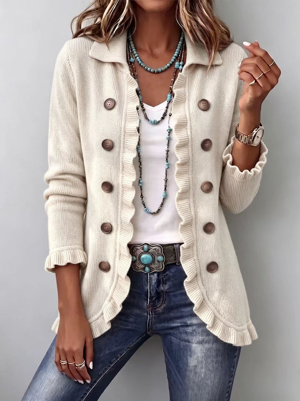 Eloise | Ruffled Knit Button Cardigan
