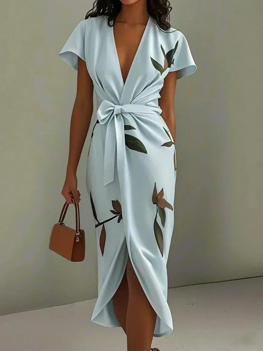 Wilhelmina Elegant Wrap Dress - Blue