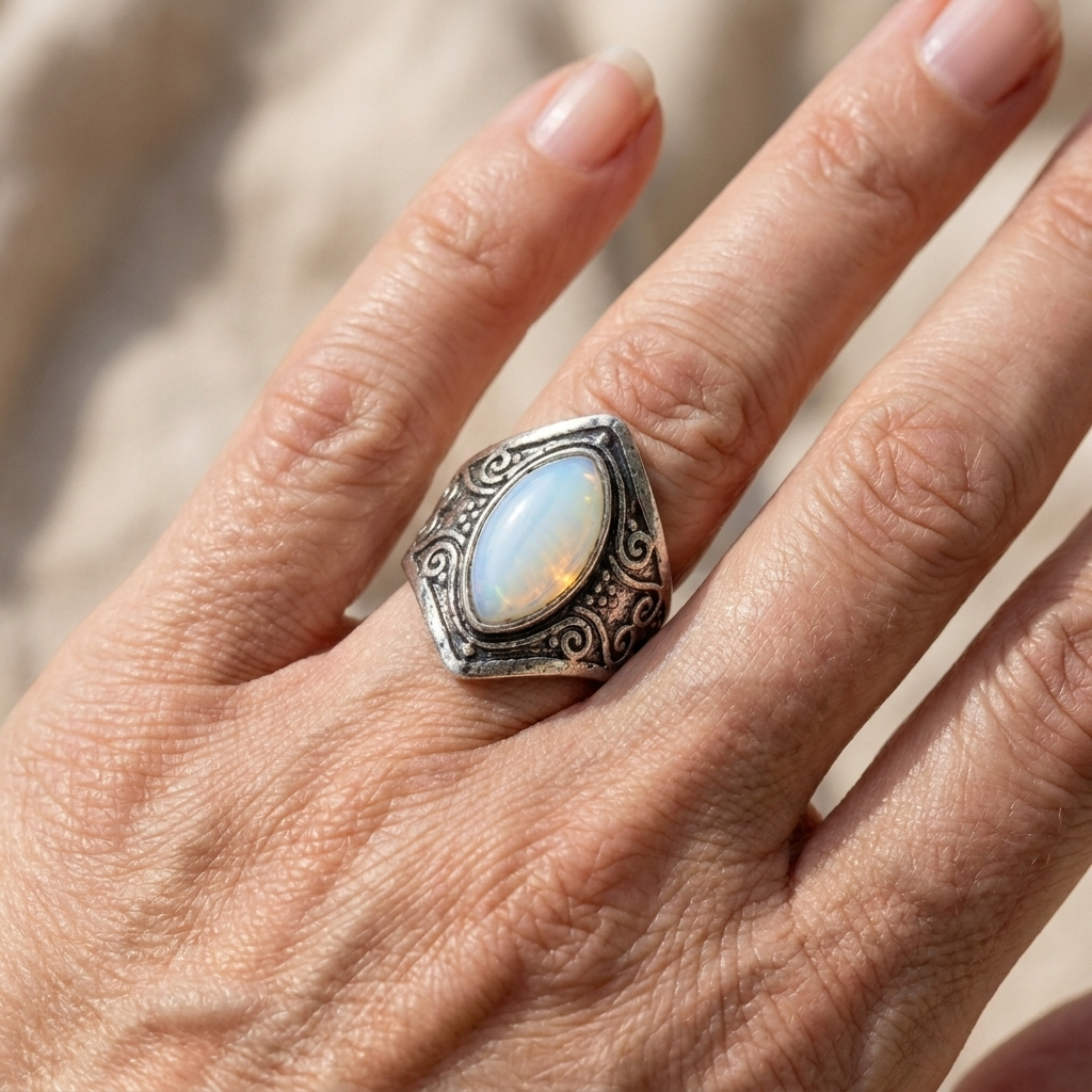 Daphne Teardrop Moonstone Ring detail