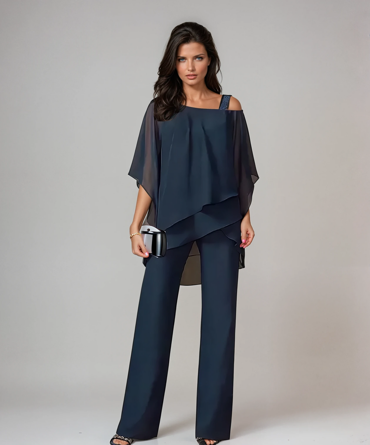 Corinne Elegant Layered Set - Navy