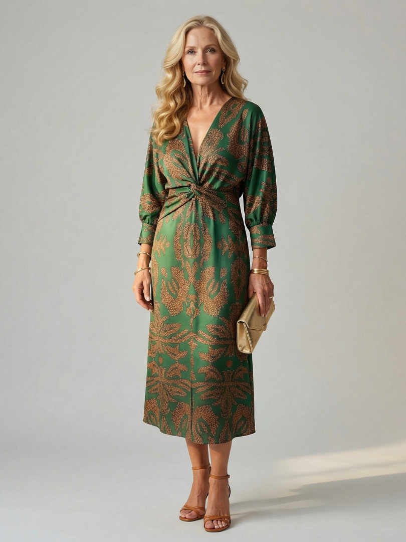 Nadia | Printed Twist-Front Midi Dress