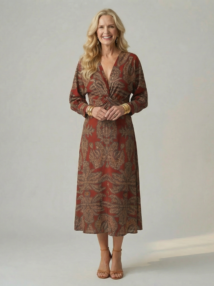 Nadia | Printed Twist-Front Midi Dress