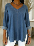 Saoirse Relaxed V-Neck Top - Blue
