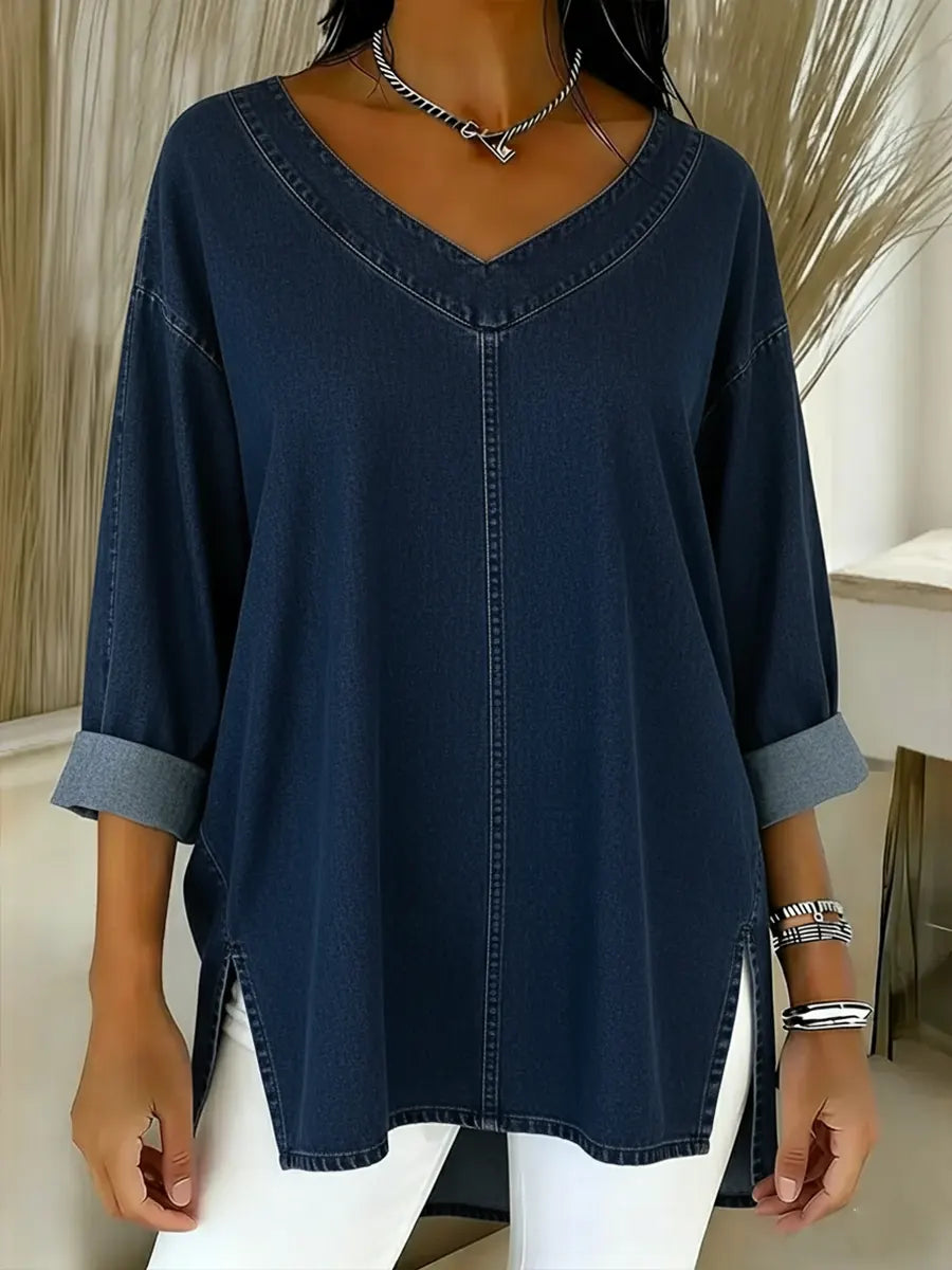 Saoirse Relaxed V-Neck Top - Navy
